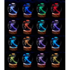 3D Axolotl Crystal Ball Lamp, Upgraded 3.15 Inch Axolotl Crystal Ball Night Light with 16 Colors LED Wooden Base, Remote Control, Gift Box Packaging, Home Decor Gift for Friends (Axolotl B)
