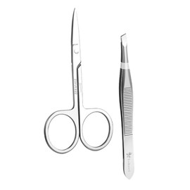 Vaguelly Stainless Steel Brow Scissor and Tweezer Set 2-Piece Eyebrow Grooming Kit for Precision Shaping and Repair for Beauty Enthusiasts and Salon Professionals