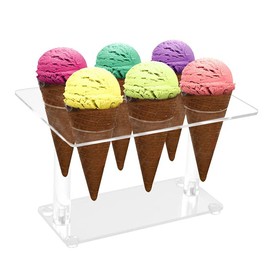 POHOVE Ice Cream Cone Holder 6 Holes Clear Acrylic Waffle Cone Display Stand Ice Cream Snow Cone Rack for Birthday Party Wedding