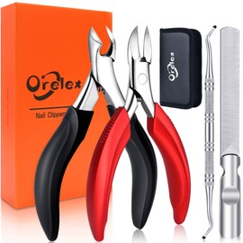 Orelex Professional Nail Clippers for Toenails, Sharp Nail Scissors, Toenails for Thickness & Strong Toenails, Stainless Steel Pedicure Nail Clippers, Set of 4 Toenail Clippers, Sharp Large Blade, Soft Handle