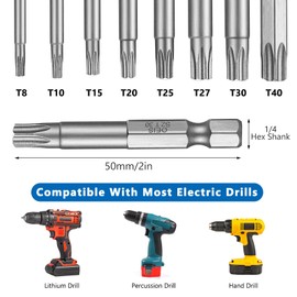 8 Pcs Torx Screwdriver Bits Set, Torx Head Screwdriver Bit Set, 1/4 Inch Hex Shank Impact Wrench Square Drive Bit Set, Magnetic Precision Security Square Drill Bits, T8 T10 T15 T20 T25 T27 T30 T40