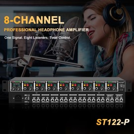 MIZISNR Headphone Amp, 8-Channel Rackmount Headphone Mixing Distribution Amplifier with Stereo/Mono Modes, 16 Headphone Outputs, LED Meters for Studio & Live Sound Monitoring