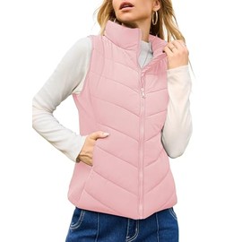 Dokotoo Puffer Vest for Women 2024 Trendy Pink Vest Warm Puffer Padded Vest Zip Up Sleeveless Quilted Outerwear Jacket Winter Coats for Women Vest with Pockets X-Large