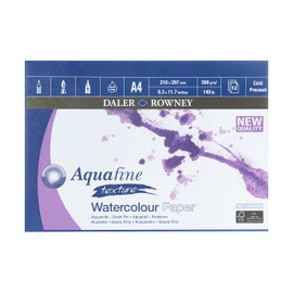 Daler-Rowney Aquafine Textured Watercolour and Gouache Cold-Pressed 300 gsm A4 Paper Pad, Glued 1 Side, Natural White, 12 Sheets, Ideal for Professional and Beginner Artists and Students, Acid-Free