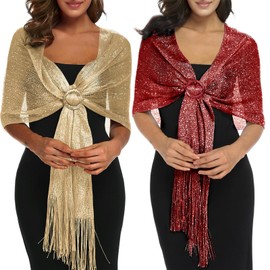 JSTHHTT 2PCS Shawls and Wraps for Women, Wedding Shawl, Sparkling Shawls and Wraps with Buckle, Womens Evening Wrap Stole Shawl, for Evening Party Dresses Wedding Party