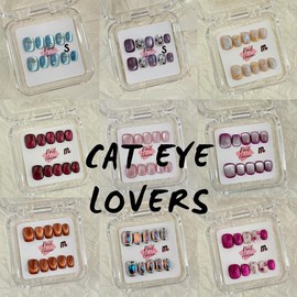 NailHaven| cat eye collection |all kinds of cat eye nails| short press-on nails   |cute nails| nails | acrylic press-on| fake nails |Handmade | high quality Press on nails 10 pcs|reusable nails|nail art|nail charm|handmade press ons|uña sacri lic as:_burgundy_XS