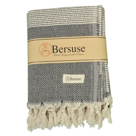 Bersuse 100% Cotton Hierapolis XL Throw Blanket for Couch - 100% Cotton Lightweight Durable Throw Blanket, Big Blanket for Sensitive Skin, Decorative and Versatile - 60x95 Inches, Black