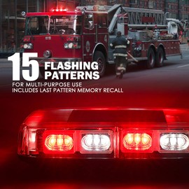 Xprite 12" White Red LED Rooftop Mini Strobe Light Bar Magnetic Mount Emergency Police Warning Caution Flashing Beacon Lights for Construction Vehicles Snow Plow Trucks Volunteer Firefighter Cars