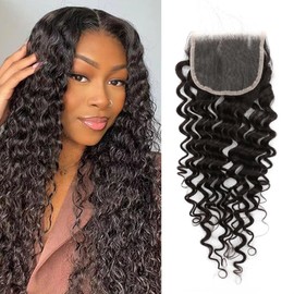 4 * 4 HD Lace Closure Pre Plucked Skinlike Lace Hair Pieces With Baby Hair Natural Color Deep Wave 14"