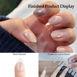 Sun&Beam Nails Fake Nails Tips Full Clear Acrylic Cover for Manicure Salons Nail Art 15 Sizes 240 Pcs (Short Almond)