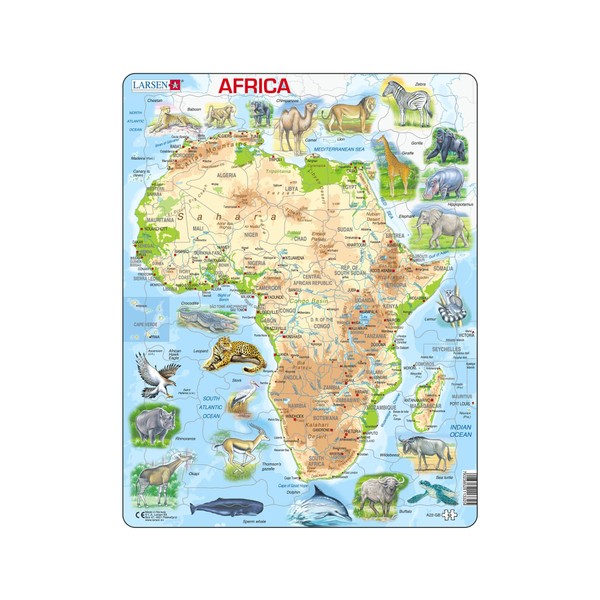 Larsen A22 Africa Jigsaw Puzzle Topographic Map, English Edition for