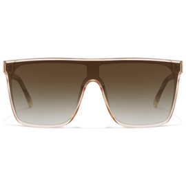 Fozono Trendy Square Oversized Sunglasses for Women Men Retro Flat Top Shield Sun Glasses UV Protection Once Piece Lens Light Brown Frame/Brown Lens