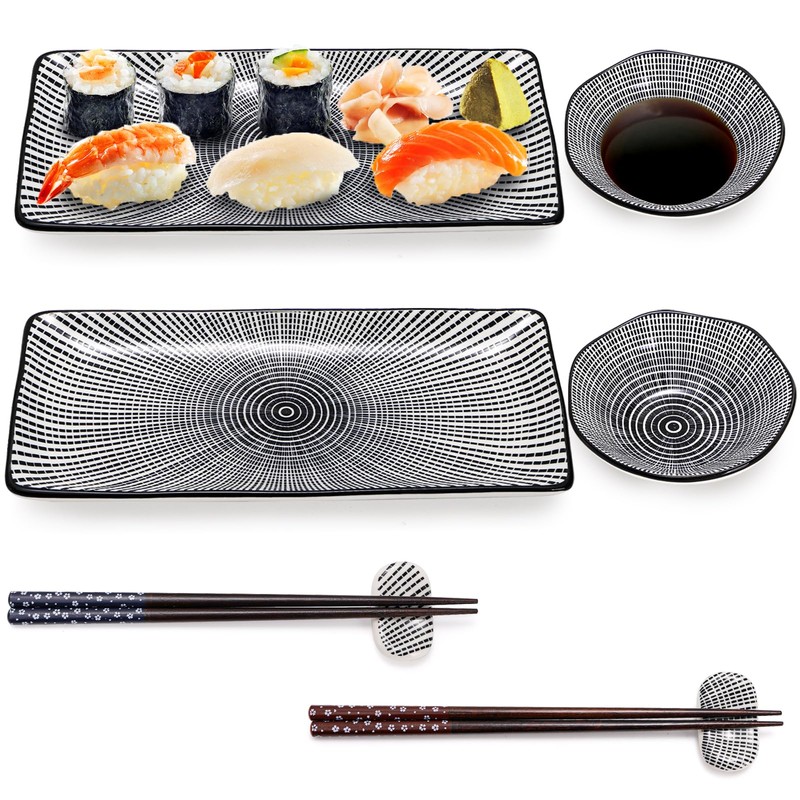 Pumtus 8 Pcs Sushi Plate Set, Ceramic Sushi Serving Set