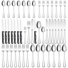 MYDEAR Cubiertos de Acero Inoxidable, 24/48piezas Opcional, con Cuchillo de Carne, Cuchillo Normal, 2 Tenedores y 2 Cucharas, Apto Para Lavavajillas (