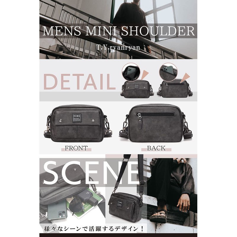 T.Y.ryanryan Men's Shoulder Bag, Cross-Body, Shoulder Strap, Ultra Compact Size,