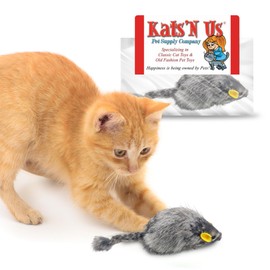 Kats'N Us Rabbit Fur Mouse Cat Toy - Gray with Squeak Sound - Interactive Cat Toys, Real Fur Mice - Furry Mouse Toy