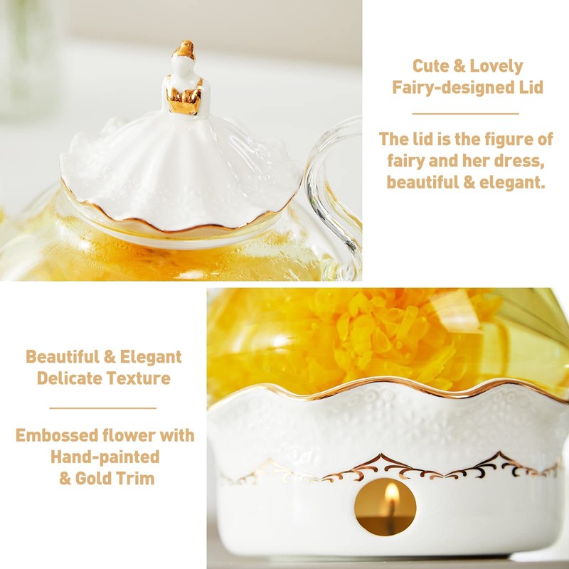 DUJUST Blooming Tea Pot Set, Luxury British Design with Relief