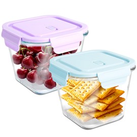 Opexscal Square Glass Food Storage Containers with Lids Airtight 2 Pack, Glass Storage Containers with Lids for Food, Oven/Microwave Safe