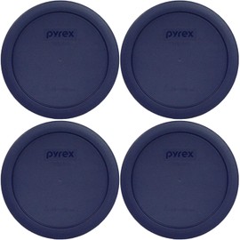 Pyrex Bundle - 4 Items: 7201-PC 4-Cup Blue Round Plastic Lids - Original Genuine Pyrex - Made In The USA