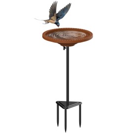 WiwiIron Bird Baths for Outdoors Heavy Duty, 38.5 in Detachable Birdbaths for The Garden Clearance, Bird Bath Bowl Spa & Birdfeeder with Metal Stake Stand for Outdoors Garden, Circle Style (Brown)