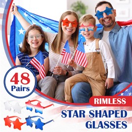 Xuhal 48 Pcs Star Shaped Sunglasses Bulk 4th of July Star Glasses Patriotic Glasses for Independence Day Party Favors