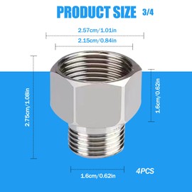 1/2” Female to 3/8” Male Adapter, 4 Pcs Stainless Steel Reducer Reducing Adapter 1/2" BSP Female x 3/8" BSP Male Hose Connectors for Pipe Connecting Conversion