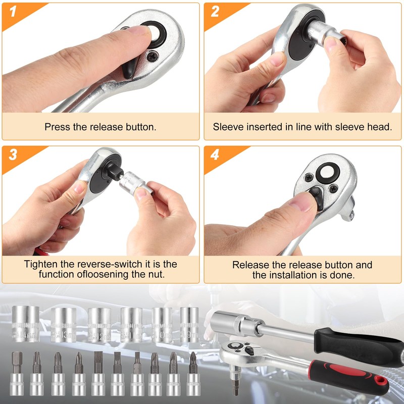 Faankiton 53-Piece Socket Spanner Set, Ratchet Box 1/4 Inch Socket