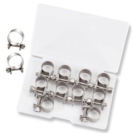 LEONTOOL 10pcs Stainless Steel Mini Fuel Line Pipe Hose Clamp Clip 10-12mm (3/8" - 1/2" Dia) Silver Automotive Hose Clamps