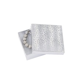 SSWBasics Cotton Filled Silver Embossed Jewelry Boxes - 3½” x 3½” x 1" - Case of 100- Cotton Filled Silver Jewelry Boxes - Multi Purpose Jewelry Boxes Bulk for Retail - Jewelry Boxes for Selling