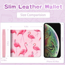 Funermei Cute Wallet for Women Girls Flamingo Leather Bifold Wallet Aesthetic Flamingos Credit Card Holder RFID Blocking Id Cash Slim Small Bi-fold Wallets with Coin Pocket for Teen Little Girl