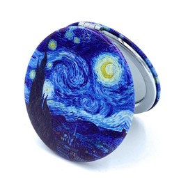 Aeisage Compact Mirror Small Travel Mirror Purse Mirror Pocket Mirror Starry Night Van Gogh Post Impressionist Art Artistic Gifts for Women, Diameter 2.75 inch x 0.4 inch Thickness