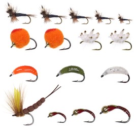 IEVEI 16Pcs Fly Fishing Flies Kit, Premium Hand-Tied Fly Fishing Flies Assortment, Dry/Wet Flies, Scud Nymphs Flies with Portable Fly Fishing Box for Trout Bass Fishing Lures