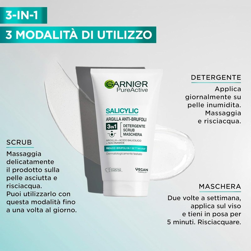 GARNIER Pure Active - Cleanser 3-in-1 Clay - Cleanser, Exfoliating
