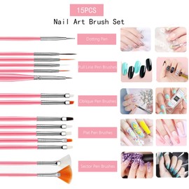 Nail Art Werkzeug, Nageldesign-Werkzeugset mit 15 Nagel Pinsel, 5 stücke Dotting Tools, Nagel Stander, Nagelpinzette, Nageldekoration Anfänger Set für Gelnägel UV-Gel Nageldesign Nail Art