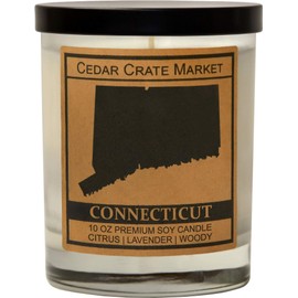 CEDAR CRATE MARKET Connecticut Kraft Label Scented Soy Candle, Citrus, Lavender, Woody, 10 Oz. Glass Jar Candle, Made in The USA, Decorative Candles, Going Away Gifts for Friends, State Candles