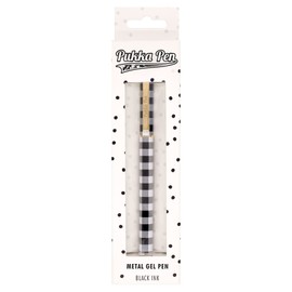 Pukka Pad, Pukka Pen Metal with Refillable Gel Ink - Perfectly Weighted with Smooth, Precise Black Ink - Removable Cap and Gold Details - Buffalo Check Black