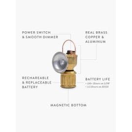 Barebones Barebones Miners Lantern C Vintage-Inspired Rechargeable LED Lantern with Dimmable Light, Magnetic Base, Weatherproof Design, and Brass Finish C Portable Camping and Indoor Decor Light