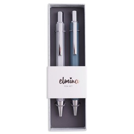 elmina Teal Blue and Silver Ballpoint Pens For Women - Premium Writing Pen Set With Black Ink in Gift Box