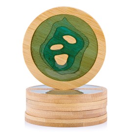 Round Ocean Wave Epoxy Resin and Bamboo Coaster Drink Mat - 5 Pack - by Thetford Design