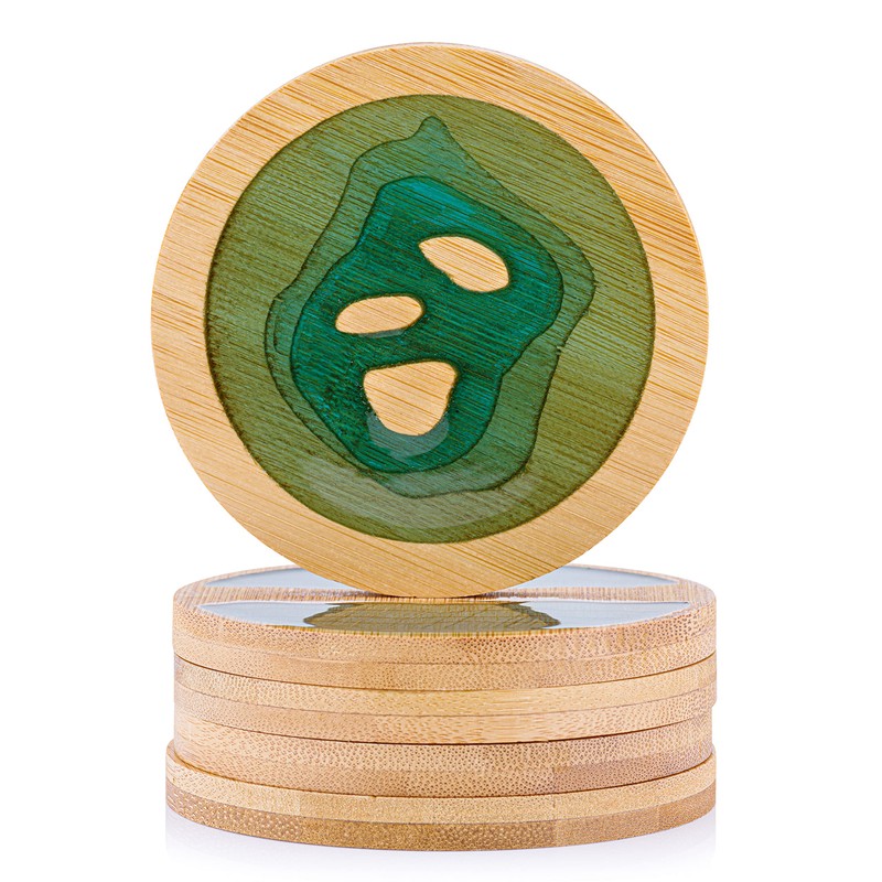 Round Ocean Wave Epoxy Resin and Bamboo Coaster Drink Mat
