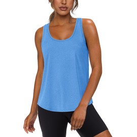 WIHOLL Womens Summer Tank Tops Sleeveless Workout Shirts Breathable Lightweight Gym Clothes Crossfit High Support Blue M