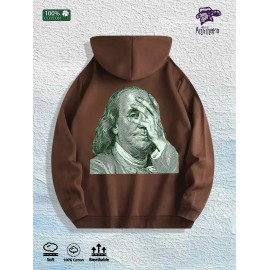 Ben Franklin Money Meme Graphic Hoodie 100% Cotton US Warehouse 7 ColorsColor: Brown, Size: Xl