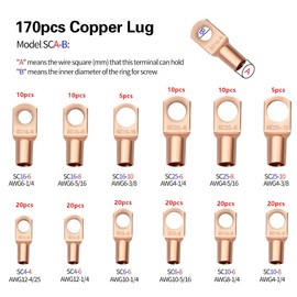 Cable Lug Crimping Tool with 170pcs Copper Wire Lugs, Wire Crimping Tool for AWG 10-1/0 Electrical Lug Crimper, with Cable Cutter, 210pcs Dual Wall Adhesive Heat Shrink Tubing