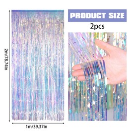 SHUOHONG Pack of 2 Tinsel Curtain, Glitter Curtain Birthday, Party Curtain Photo Background, Streamers Birthday Decoration, Rainbow Carnival Foils Fringe Curtains (Iridescent)