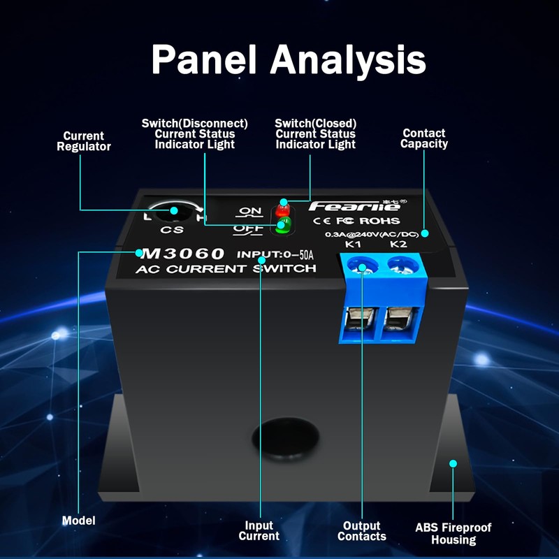nodehawk Current Sensing Switch/Relay AC Current Sensing Switch 0-50A Normally