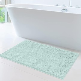 ITSOFT Chenille Bath Mat, Non Slip & Absorbent, Machine Washable, Soft Plush, Spa Blue (87x53cm)
