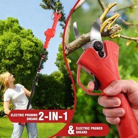 Brushless Electric Pruning Shears Cordless, Pole Pruners for Tree Trimming, Electric Tree pruner Cutter with 2*21V 4000mAH Batteries,15FT Telescoping Rod,1.2 Inch Cutting Diameter, with Replace Blade