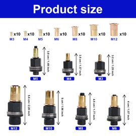 7 Piece Rivet Nut Set, Thread Rivets for M3, M4, M5, M6, M8, M10, M12 Rivet Pliers, Insert Nuts, Blind Rivet Nuts, Retractable Nuts, Hand Rivet Tool Set with 70 Pieces Nuts