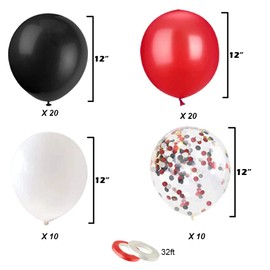 MEMOVAN 62pcs Black Red Confetti Balloons, 12 inch Black Red White Latex Confetti Balloons for Baby Shower Retirement Wedding Circus BBQ Birthday Casino Poker Quinceanera Mouse Christmas Party