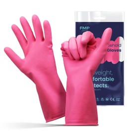 FMP Brands Cleaning Gloves, 3 Pairs Rubber Gloves for Washing Dishes, Non-Slip Dishwashing Gloves, Waterproof Reusable Latex Dish Gloves for Kitchen, Bathroom, Household, Gardening (X-Large, Pink)